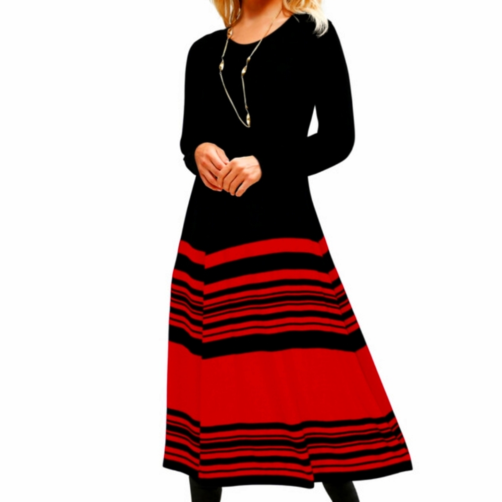 Jessica London Black and Red Striped Midi Dress